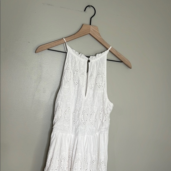 Maeve midi dress high neck ivory eyelet lace scalloped hem white sz 10 Anthro - Picture 8 of 8
